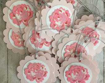 Flower Gift Tags, Rose Party Tags, 12 Pink Tags, Birthday Gift Tags Pink Pastel Colored Gift Tags