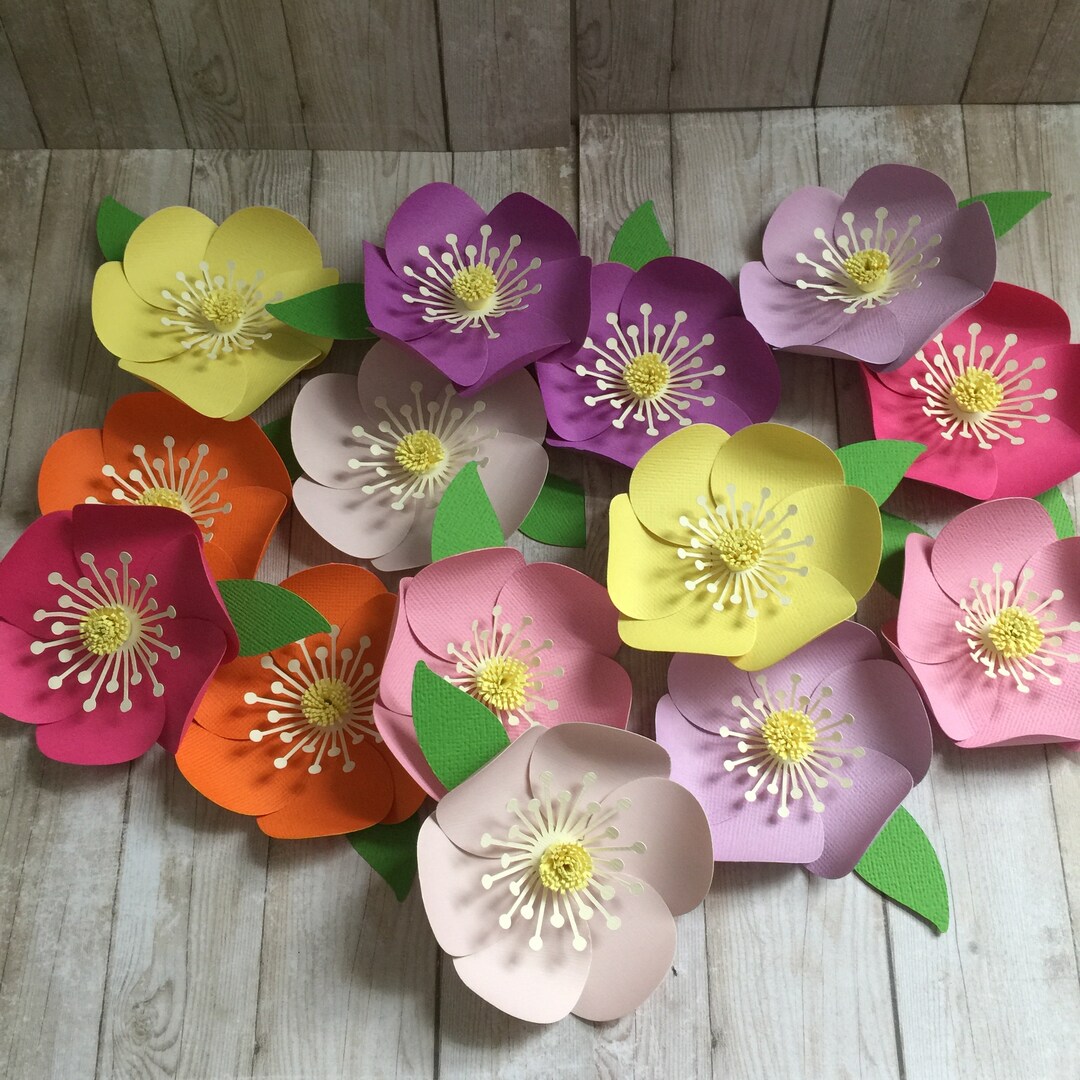 Handmade Paper Mult Color Handmade Multicolor Paper Cherry Blossom Flowers, Yellow Centers (set ...