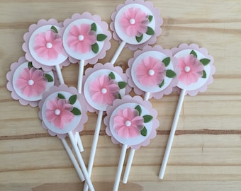 Birthday 10 Cupcake Toppers Garden Theme Cupcake Toppers Flower Cupcake Toppers, Cupcake Toppers Birthday Toppers Pink Cupcake Toppers