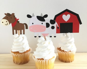 Farmhouse cupcake toppers Farm Animals, Farmhouse Party, Farmhouse Birthday Party, Farm Animal Cupcake Toppers (QTY 14)