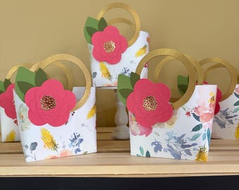 Purse Favor Paper Purse Petite Tote Baby Shower Birthday Favor Bridal Shower Favor Paper Paper Flowers Camellia Style