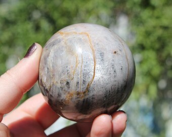 Black Moonstone Sphere, black moonstone sphere, black moonstone orb, black moonstone ball, peach moonstone
