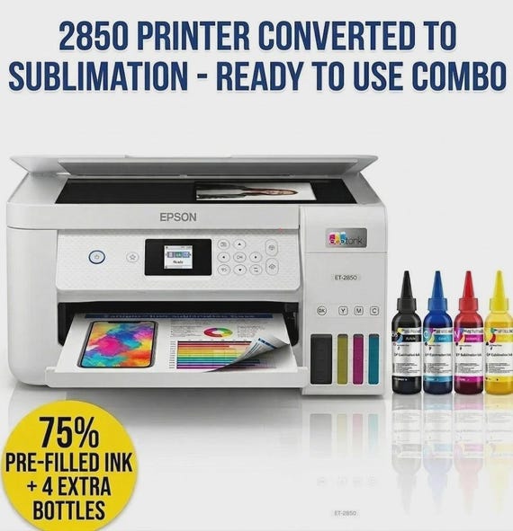 Epson EcoTank ET-2850–Ready for Sublimation Printing + Extra Ink Included *READ*