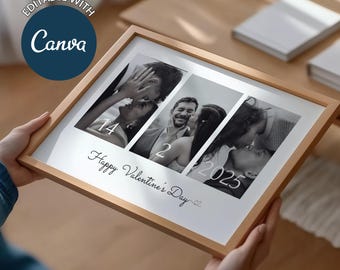 Cadeau collage photo Saint-Valentin - Impression couple éditable sur toile - Art mural anniversaire