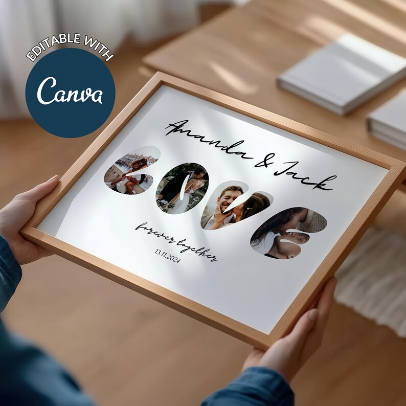 Poster collage photo amour - cadeau pour couple personnalisé - oeuvre d ...