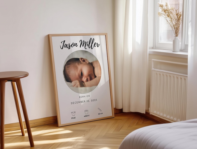 Editable Newborn Birth Stats Poster - Baby Announcement Print - Modern ...