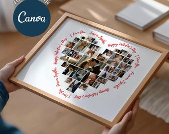 Hartfotocollageposter bewerkbaar met canvas - Valentijnsdagcadeau - fotomuurkunst stel