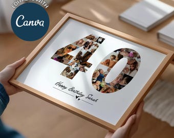Collage photo pour 40e anniversaire, impression numérique personnalisée, cadeau d'étape importante pour elle, modèle sur toile