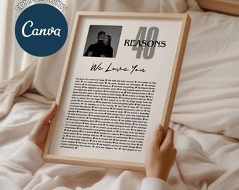 40 redenen waarom we van je houden afdrukbaar - gepersonaliseerd verjaardagscadeau (canvasjabloon)