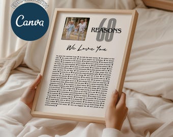 Personalized 60 Reasons We Love You Poster, Birthday Anniversary Gift (Digital Download)