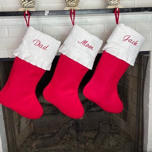 Personalized Linen Christmas Stocking Embroidered White image 1