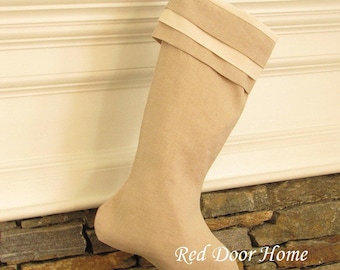 Linen Christmas Stocking Tan Beige Cuff Natural Better Homes and Gardens