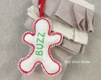 Personalized Embroidered Christmas Stocking Name Tag Label Gingerbread Man Boy Ornament Gift Wedding Favor