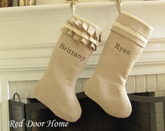 Christmas Stocking Personalized Linen Pair Embroidered Name Monogram Wedding Gift Better Homes and Gardens