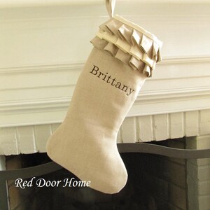 Personalized Linen Christmas Stocking Embroidered Ruffle Monogram Better Homes and Gardens image 1