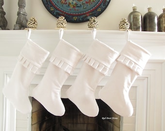 White Linen Christmas Stocking Cuff Ruffle Top