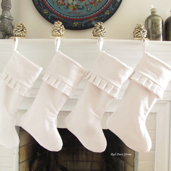 White Linen Christmas Stocking Cuff Ruffle Top