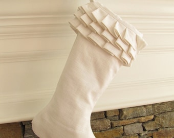 White Linen Christmas Stocking Ruffle Top