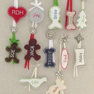 Personalized Dog Christmas Stocking Tag Embroidered Label Ornament Name Monogram Pet Pink and Blue image 4