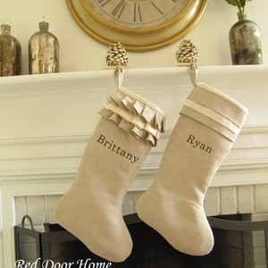 Personalized Linen Christmas Stocking Embroidered Ruffle Monogram Better Homes and Gardens image 2