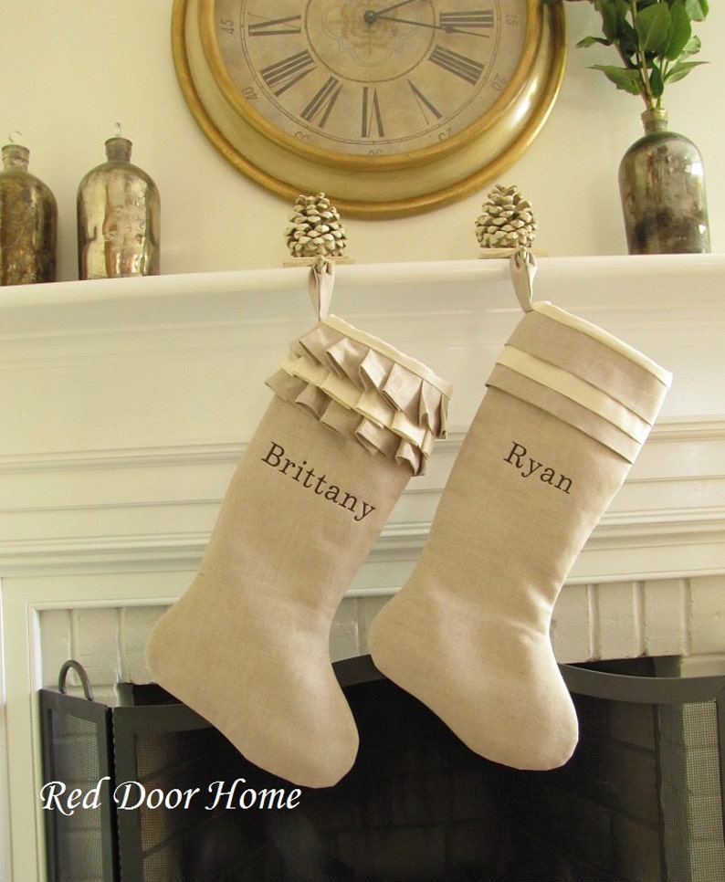 Personalized Linen Christmas Stocking Embroidered Ruffle Monogram Better Homes and Gardens image 2