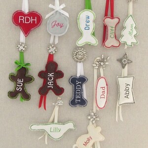 Personalized Christmas Stocking Tag Embroidered Label Gift Name Monogram Ornament Green and Red image 4