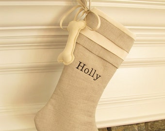 Dog Christmas Stocking Personalized Linen Monogram Pet Name Cuff Top Better Homes and Gardens