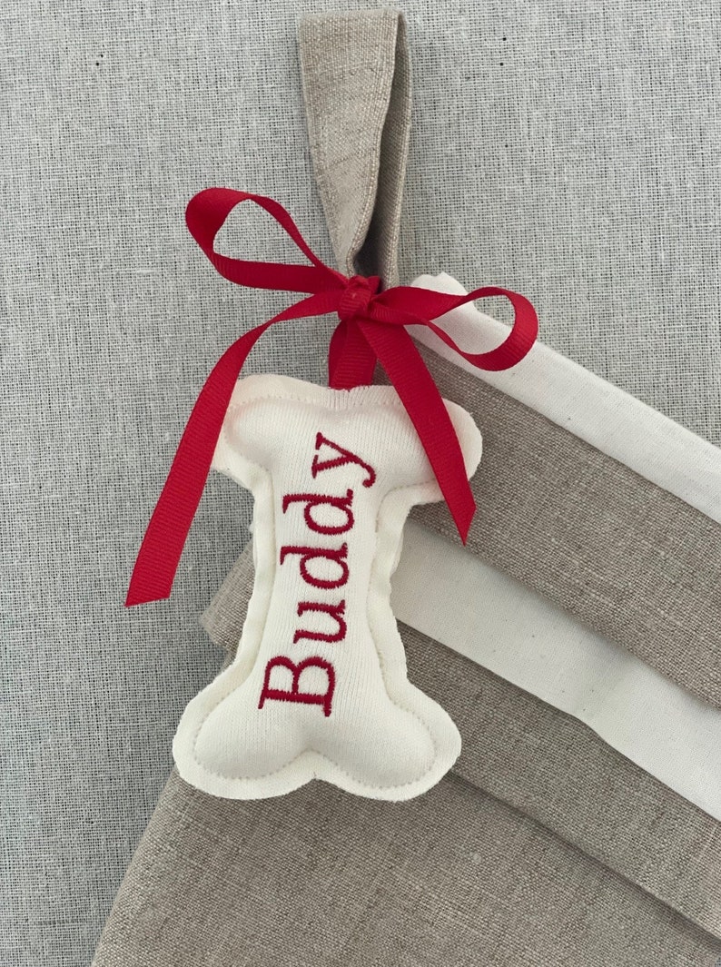 Dog Personalized Christmas Stocking Tag Embroidered Ornament Monogram Gift Label image 1