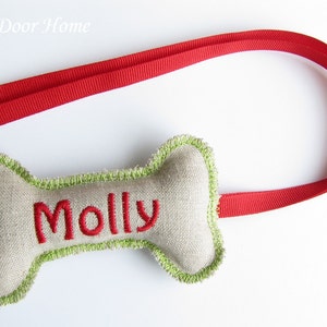 Personalized Christmas Stocking Tag Embroidered Label Gift Name Monogram Ornament Green and Red image 1