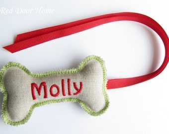 Personalized Christmas Stocking Tag Embroidered Label Gift Name Monogram Ornament Green and Red