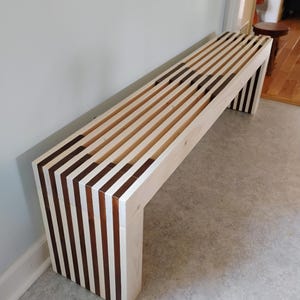 Scandinavian Style Slat Bench, Handmade, For entryway, mud room, living room, den or kitchen. Artist designed/hand built. Family business