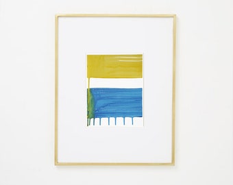 Original 8x10 Abstract Watercolor Painting, Minimalist Modern Gallery Wall Artwork blue yellow green  "Painting 1588" Contemporary Bold Art