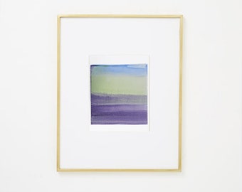 Minimal Abstract Landscape Original Watercolor Art, blue green purple 8x10" Contemporary Waterscape "Painting 1508" Modern Gallery Wall Art