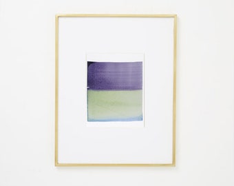 Minimal Abstract Landscape Original Watercolor Art, blue green purple 8x10" Contemporary Waterscape "Painting 1509" Modern Gallery Wall Art
