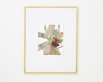 Modern Abstract Botanical Watercolor Painting, Original Gallery Wall Artwork green beige red 8x10 "Painting 1656" Floral Contemporary Art