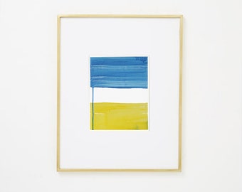 Original 8x10 Abstract Watercolor Painting, Minimalist Modern Gallery Wall Artwork blue yellow  "Painting 1589" Contemporary Water Color Art