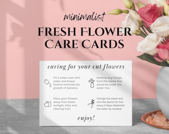 Minimalist Fresh Cut Flower Care Cards | Florists, Flower Farmers, Gifts, Instructions | Digital Download