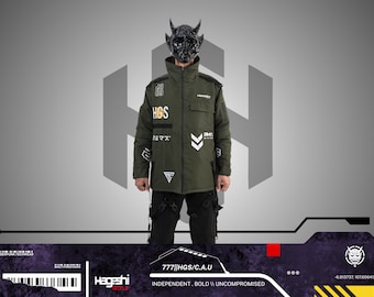 Chaqueta Cyberpunk Hageshi: una parka urbana futurista para los rebeldes de la tecnología // Oblivion-X