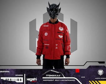 Futuristic Techwear Jacket – Cyberpunk Waterproof Streetwear Windbreaker || Red-WB