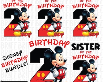 Mickey Mouse 2.º cumpleaños PNG: Gráfico de camiseta familiar a juego (Descarga digital)