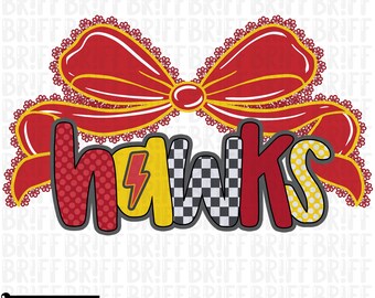 Hawks Mascot PNG: Cheer Bow, School Spirit Design (Digital Download)