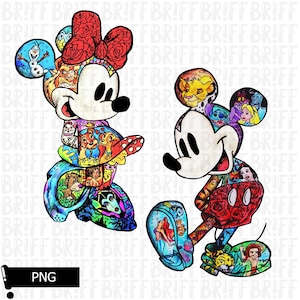Mickey & Minnie Splash of Color PNG: Printable Cartoon Decal (Digital Download)