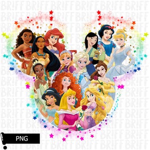 Alle Prinzessin PNG, Prinzessinnen Maus Kopf Hintergrund PNG, Aquarell Princess Squad PNG, Cinderella, Ariel, Aurora, Elsa png, Schneewittchen PNG