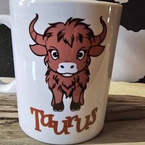Taurus Mug, Cute Zodiac Bull Coffee Mug, Astrology Gift, Funny Taurus Mug, Star Sign Coffee Cup