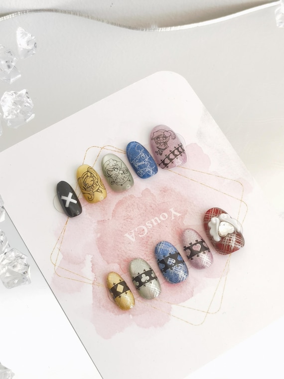 Shugo Chara Amu Hinamori-Inspired Press-On Nails Manga-Inspired Fan Art Design Elegant Medium-Length Cat-Eye Glow Nails