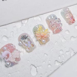 Handmade New Design Wearable High-End Glow-in-the-Dark Soft Floral Nail Tips – Detachable Ready-to-Wear Set, Spring  Summer Collection