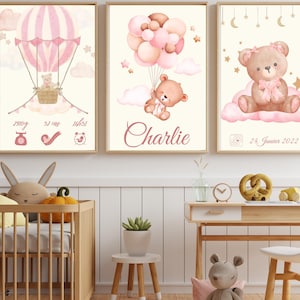 Lote de 3 carteles de niña con osito de peluche