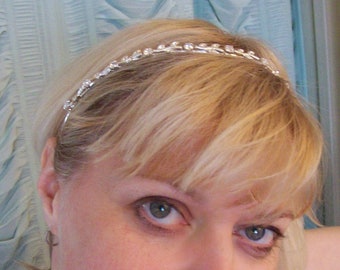 Sterling Bridal vine and leaf thin delicate headband rhinestone Colors available #bridalhairjewelry