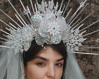 Snow queen Goddess crown ziptie tiara Halo large gold silver spike crown Russian princess crown queen princess veil #snowqueencrown