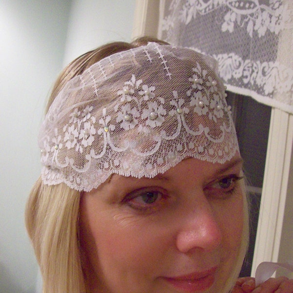 Biker inspired vintage white lace cap hippie boho gypsy wedding veil do rag juliet cap lace